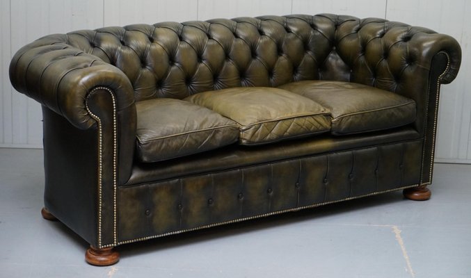 Chesterfield Leather Sofas With Feather Cushions 1950s Set Of 2