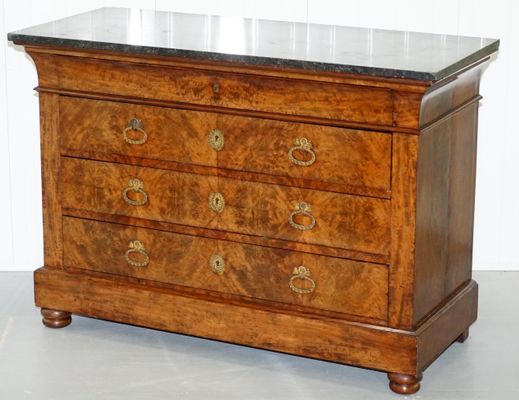 Antique French Louis Philippe Flamed Gany Marble Dresser