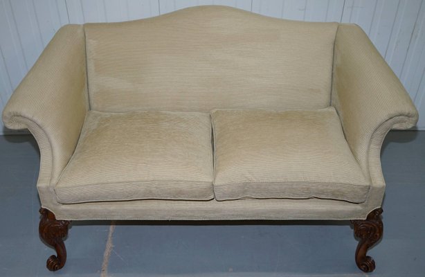 Irish Georgian Walnut Camel Back Sofa On Carved Legs