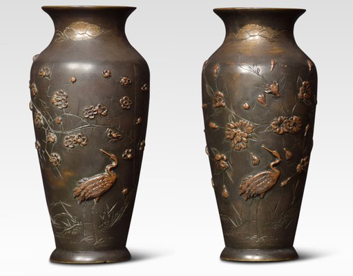 Antique Japanese Bronze Metal Vases Set Of 2 For Sale At Pamono