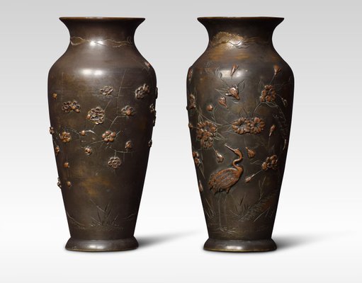 Antique Japanese Bronze Metal Vases Set Of 2 For Sale At Pamono
