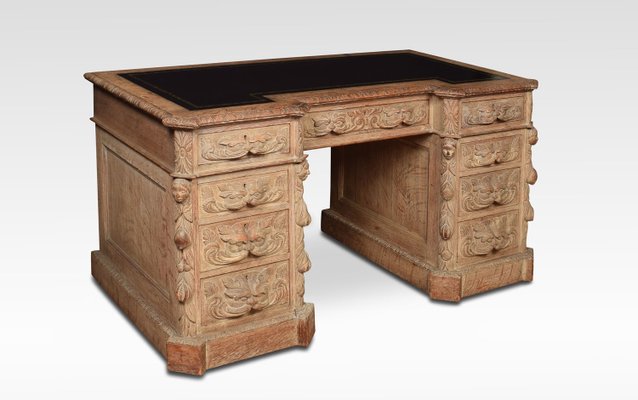 Limed Oak Carved Pedestal Desk For Sale At Pamono