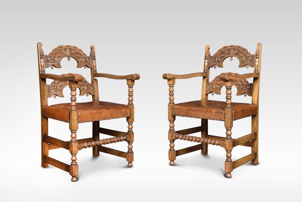 Antique Leather & Oak Dining Chairs, Set of 12 Antique Leather & Oak Dining Chairs, Set of 12