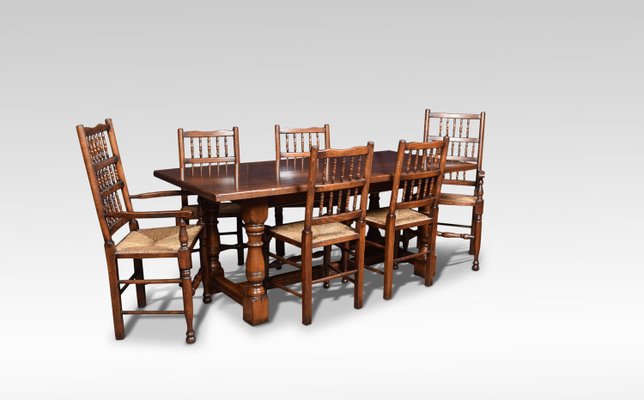 Vintage Solid Oak Refectory Dining Table And Chairs Set Of 7 Vintage Solid Oak Refectory Dining Table And Chairs Set Of 7