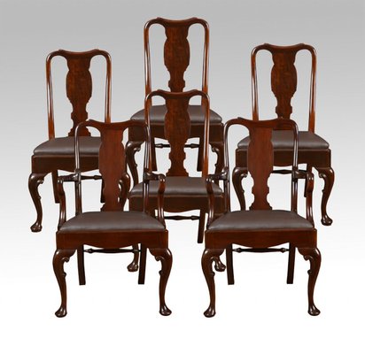 Antique Queen Anne Style High Back Dining Chairs Set Of 6 For