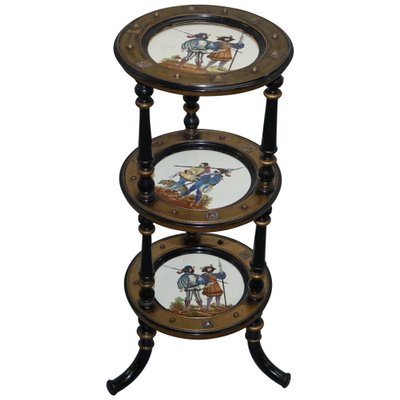Antique Three Tired Display Stand With Hand Painted Plates For
