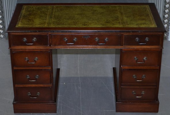 Antique Leather Mahogany Twin Pedestal Partner Desk From Brights