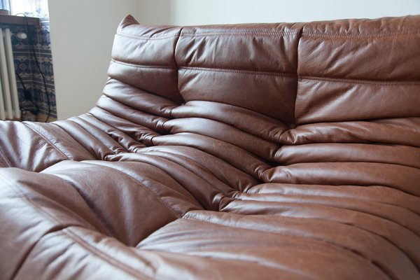 Vintage Cky Brown Leather Togo, Real Leather Sofa Bed
