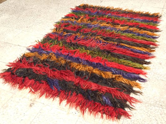 Tappeto Shaggy vintage in lana d'angora in vendita su Pamono