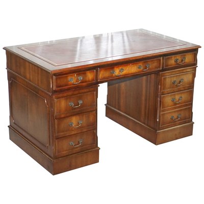 Antique Mahogany Oak Twin Pedestal Partner Desk For Sale At Pamono