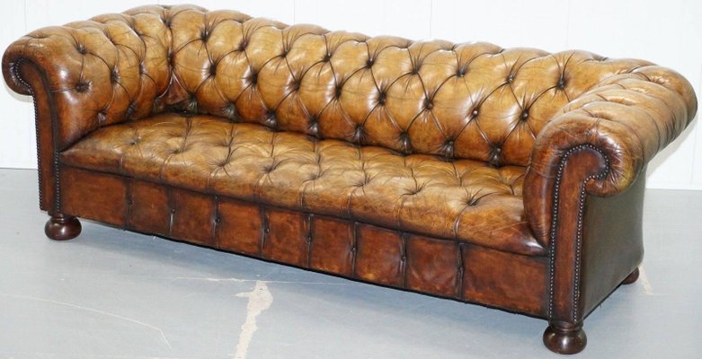 Vintage Brown Leather Chesterfield Club Sofa