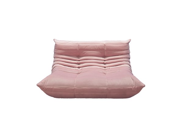 Togo 2 Seater Sofa In Pink Velvet By Michel Ducaroy For Ligne Roset 1970s