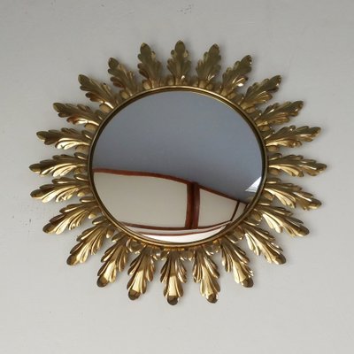 Brass Convex Sunburst Mirror From Deknudt 1970s For At Pamono Brass Convex Sunburst Mirror From