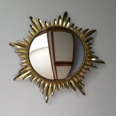 Brass Convex Sunburst Mirror From Deknudt 1970s For At Pamono Brass Convex Sunburst Mirror From