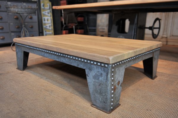 Vintage Metal Oak Coffee Table 1920s Vintage Metal Oak Coffee Table 1920s