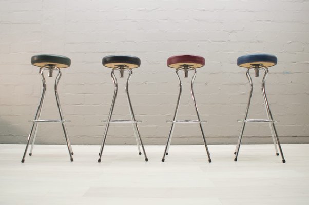 Mid Century Modern German Rotating Colored Bar Stools 1950s Set German Rotating Colored Bar Stools