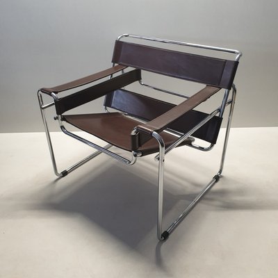 Brown Leather Wassily B3 Chair By Marcel Breuer For Gavina 1960s