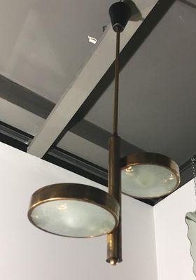 Brass Glass Two Light Ceiling Lamp From Stilnovo 1950s For Sale