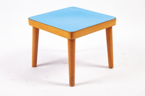Small Wooden Side Table With Blue Top 1970s For Sale At Pamono