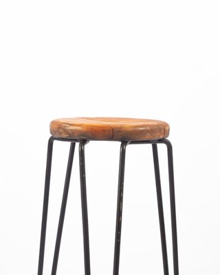 Dutch Wood Black Metal Barstool 1960s for sale at Pamono