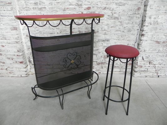 Vintage French Bar With Stool 1960s, Vintage French Bar Stools