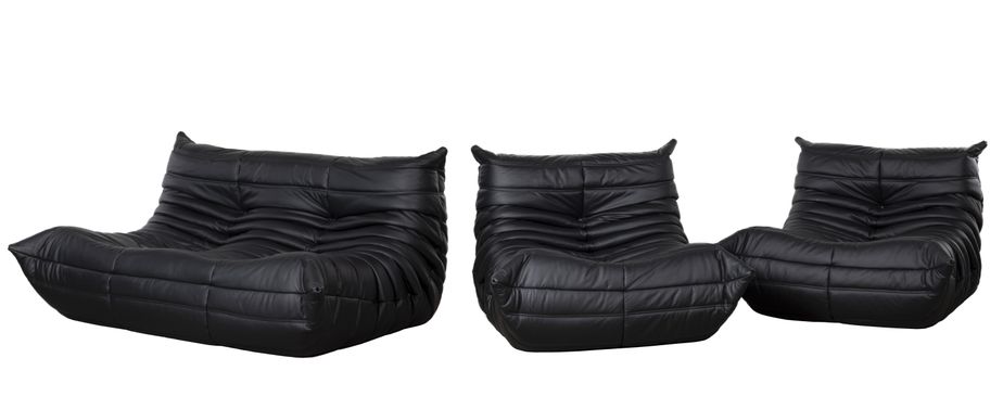 Black Leather Modular Togo Sofa Set By Michel Ducaroy For Ligne Roset 1973