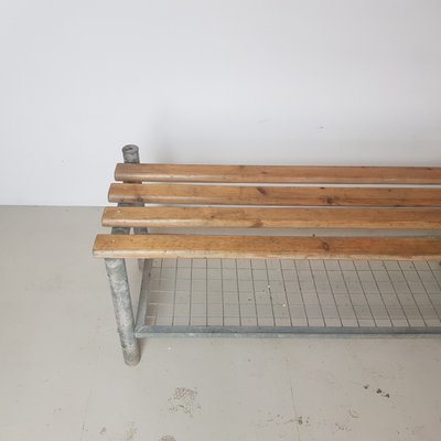 Vintage Wire Mesh And Wood Shoe Rack Bench For Sale At Pamono