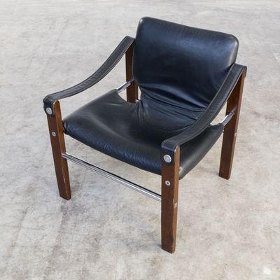 Black Leather Chelsea Safari Chairs By Maurice Burke For Pozza 1970s Set Of 2