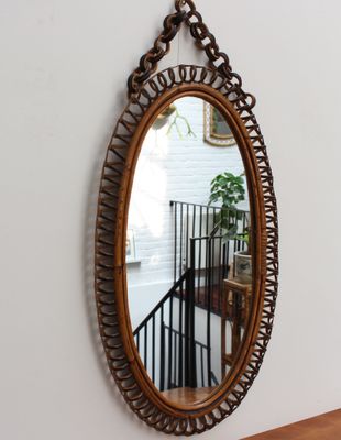 Oval Shaped Italian Rattan Wall Mirror 1960s For At Pamono Oval Shaped Italian Rattan Wall Mirror