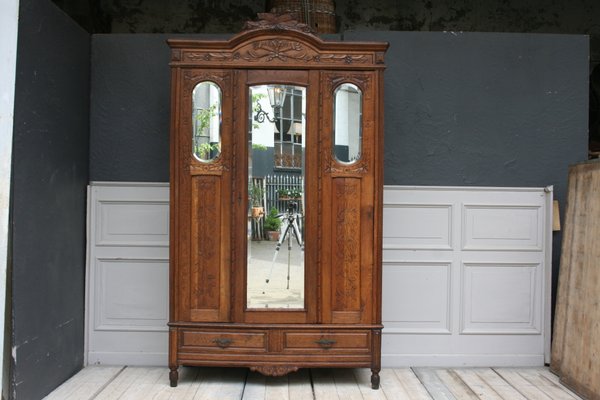 Antique French Wardrobe With Mirror