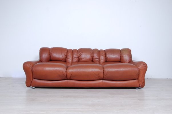 Vintage Brown Leather Sofa 1970s