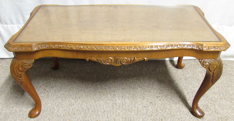 Queen Anne Style Burr Walnut Coffee Table 1920s