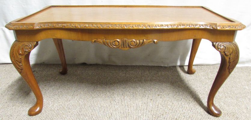 Queen Anne Style Burr Walnut Coffee Table 1920s