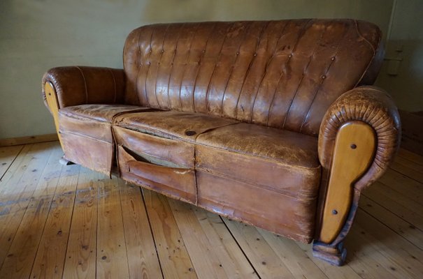 Vintage Distressed Leather Club Sofa For At Pamono Vintage Distressed Leather Club Sofa 2