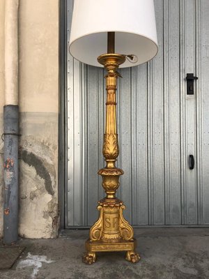 Lámpara De Pie Antigua Dorada Década De 1900 En Venta En Pamono