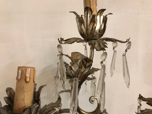 Vintage Tole Crystal Candelabra Table Lamp