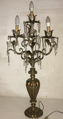 Vintage Tole Crystal Candelabra Table, Brass Candelabra Table Lamp