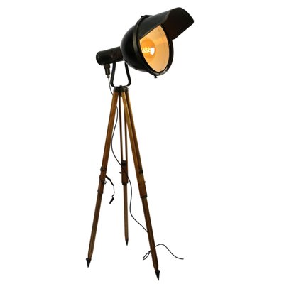 Vintage Black Enamel Tripod Spot Light Floor Lamp For Black Enamel Tripod Spot Light