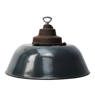 Vintage Industrial Dark Blue Enamel Cast Iron Factory Pendant Light