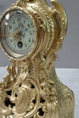 French Gilt Metal Rococo Style Mantel Clock 1890s
