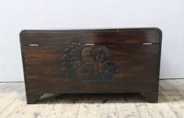 Carved Camphor Wood Chest 1920s Carved Camphor Wood Chest 1920s