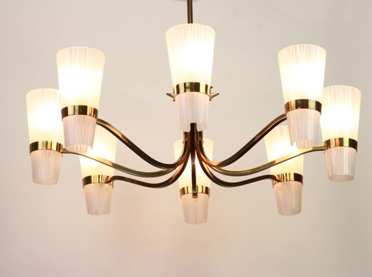 Large Sunburst Brass And Glass Chandelier 1950s For Sale At Pamono