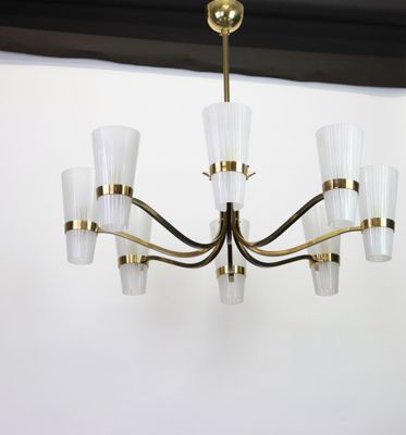 Large Sunburst Brass And Glass Chandelier 1950s For Sale At Pamono