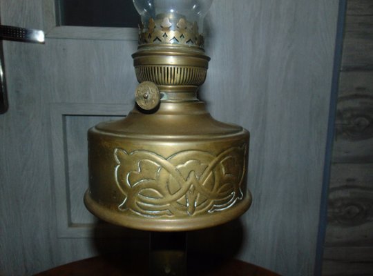Antique Art Nouveau Brass Oil Table, Art Nouveau Brass Table Lamp
