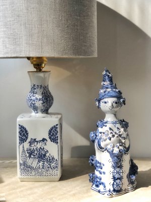 Vintage Table Lamp Figurine By Björn, Vintage Blue And White Table Lamps