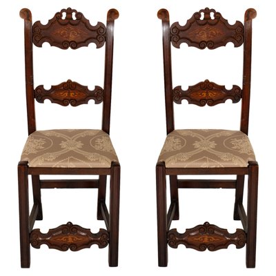Set of Venetian Gothic Style Carved Walnut Side Chairs, 1800s
