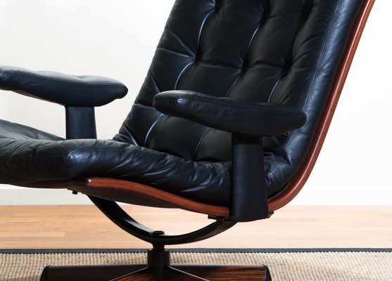 Black Leather Jakaranda Swivel Chair From Gote Mobler 1960s For
