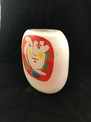 Red White Blown Glass Vase With Abstract Face By Ada Loumani