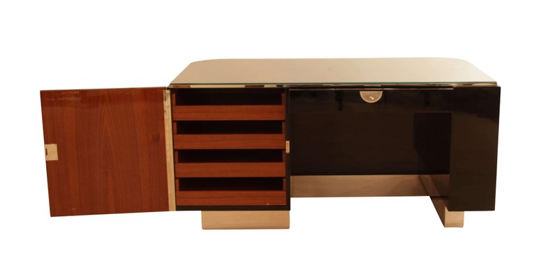 Art Deco German Black Lacquer Chrome Desk 1930s