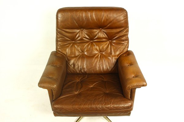 Leather Swivel Chair Ottoman Set 1970s For Sale At Pamono